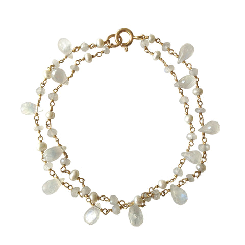 Moonstone Teardrop and Natural Pearls Necklace