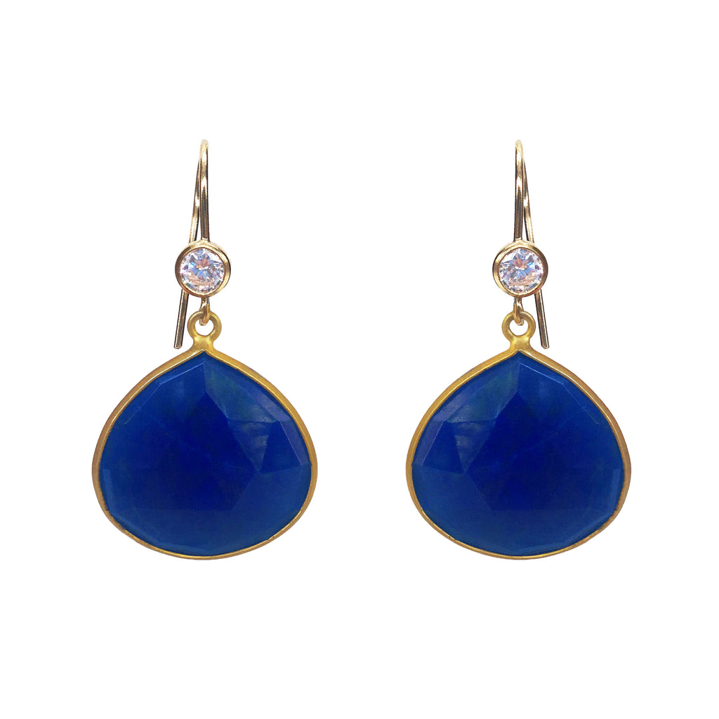 Home / Earrings / Blue Lapis Earrings with CZ Charms
