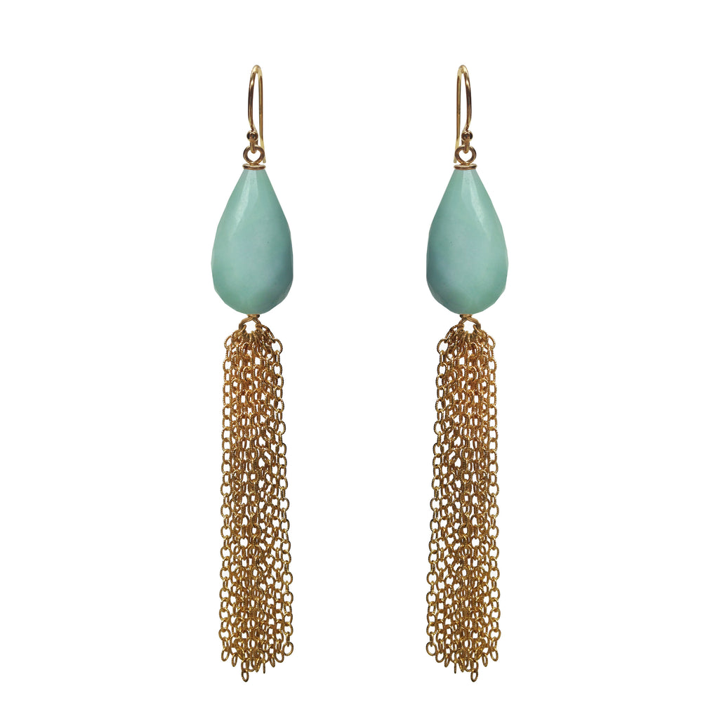Amazonite Briolette Tassel Earrings, Earrings - Luna Lili Jewelry 