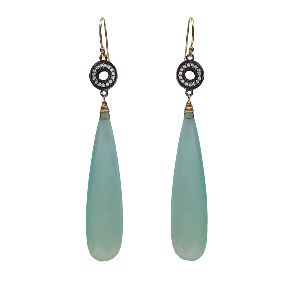 Aqua Chalcedony Long Teardrop Earrings, Earrings - Luna Lili Jewelry 