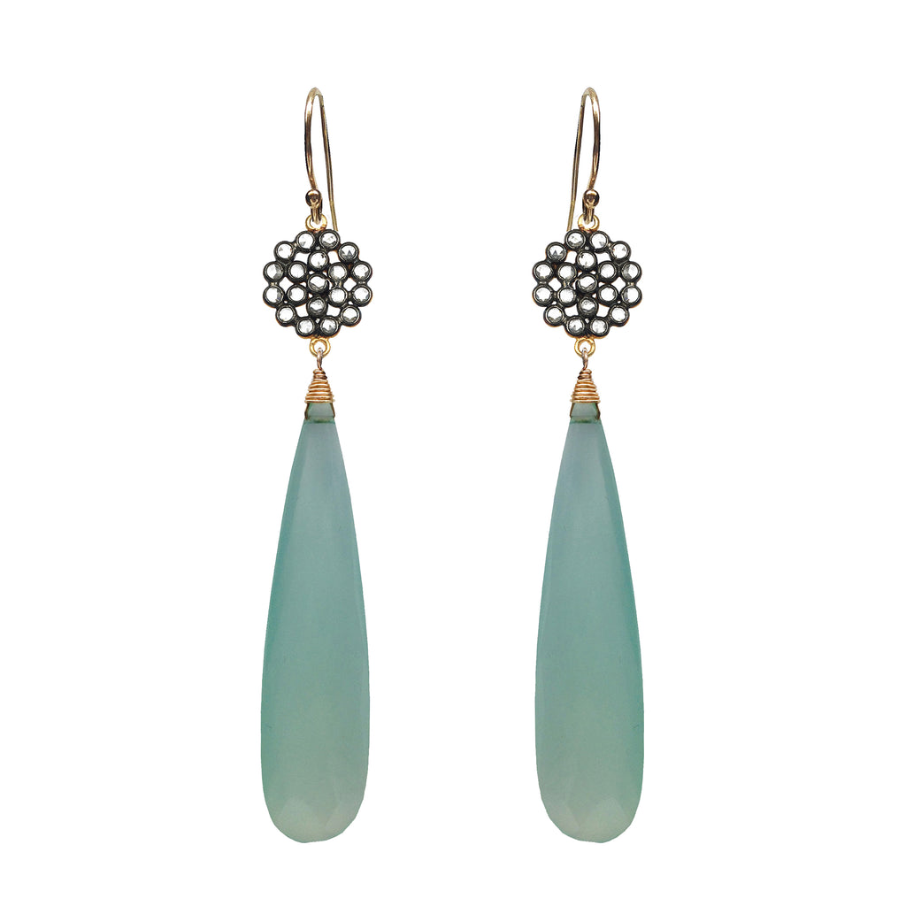 Seafoam Chalcedony Floral Earrings, Earrings - Luna Lili Jewelry 