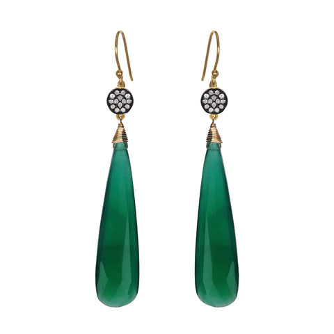 Green Onyx Chalcedony Floral Earrings