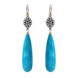 Long Turquoise and Oval Flower White Topaz  Earrings, Earrings - Luna Lili Jewelry 