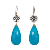 Turquoise and Oval Flower White Topaz Earrings, Earrings - Luna Lili Jewelry 