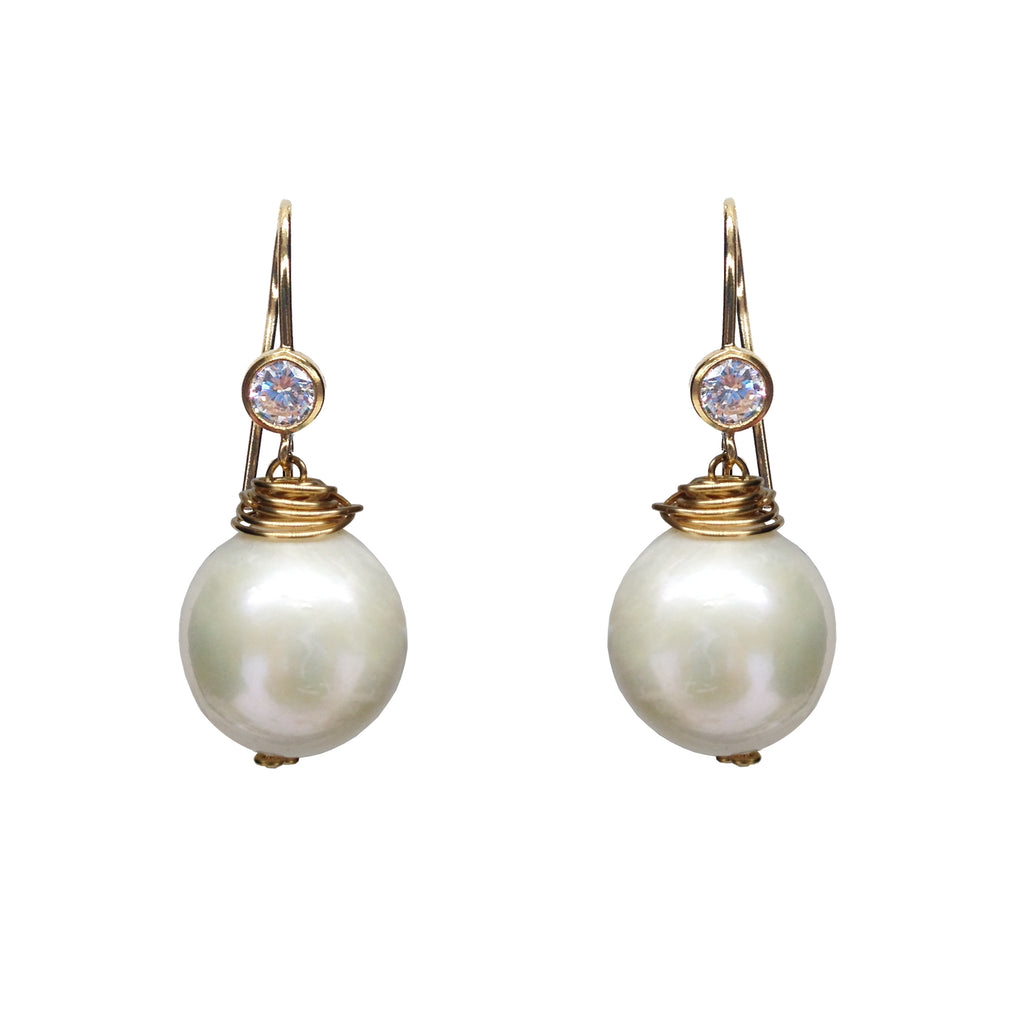Classic Pearl CZ Earrings, Earrings - Luna Lili Jewelry 