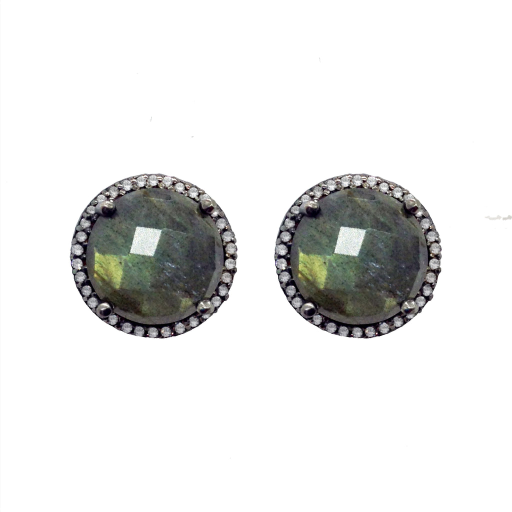 Labradorite & Diamond Stud Earrings, Earrings - Luna Lili Jewelry 