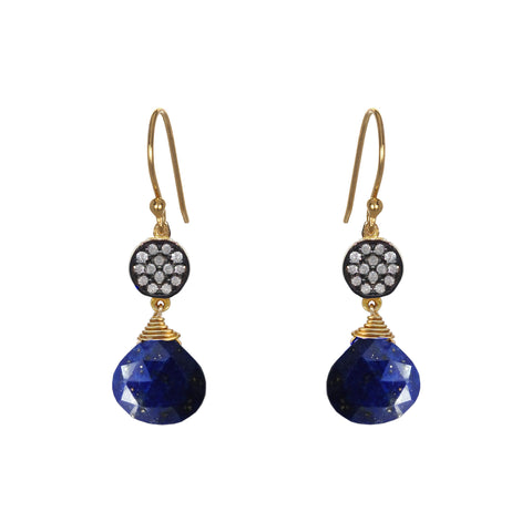 Blue Lapis Earrings with CZ Charms