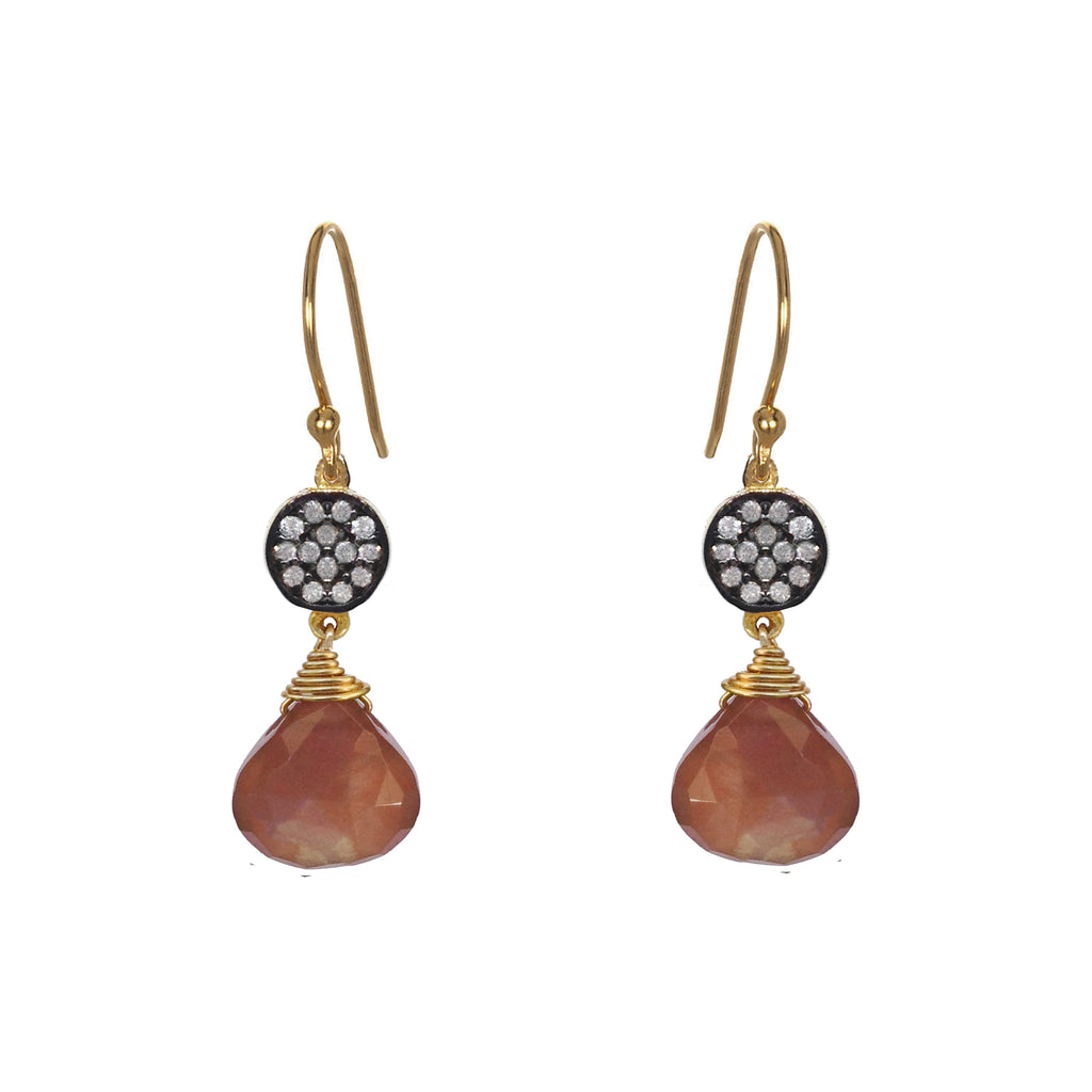 Petite Chocolate Moonstone White Topaz Accent Earrings, Earrings - Luna Lili Jewelry 