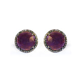 Large Amethyst & Diamond Stud Earrings, Earrings - Luna Lili Jewelry 