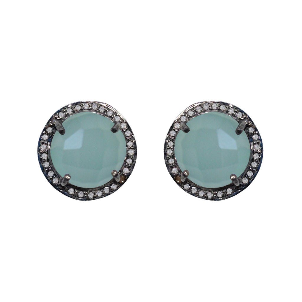 Large Chalcedony & Diamond Stud Earrings, Earrings - Luna Lili Jewelry 