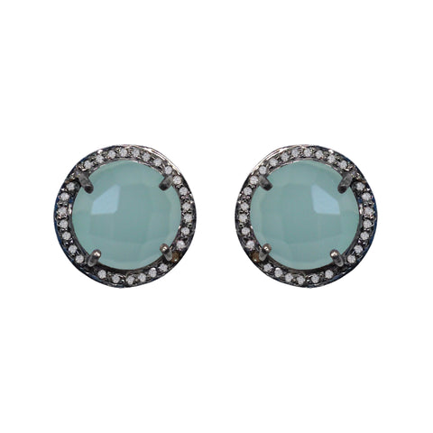 Aqua Chalcedony & Diamond Stud Earrings