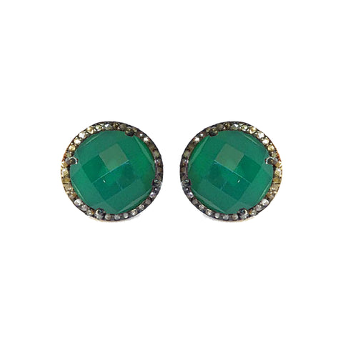 Small Green Onyx & Diamond Stud Earrings