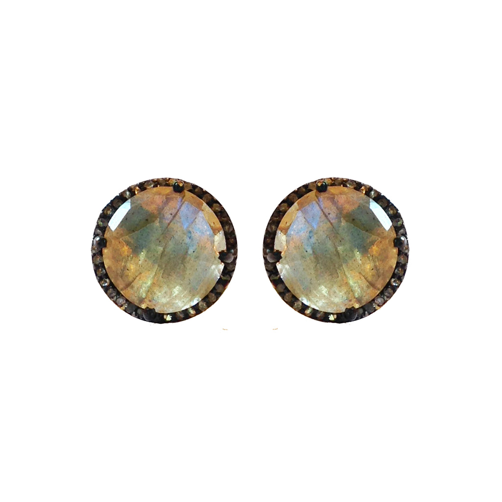 Large Labradorite & Diamond Stud Earrings, Earrings - Luna Lili Jewelry 