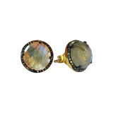 Large Labradorite & Diamond Stud Earrings, Earrings - Luna Lili Jewelry 
