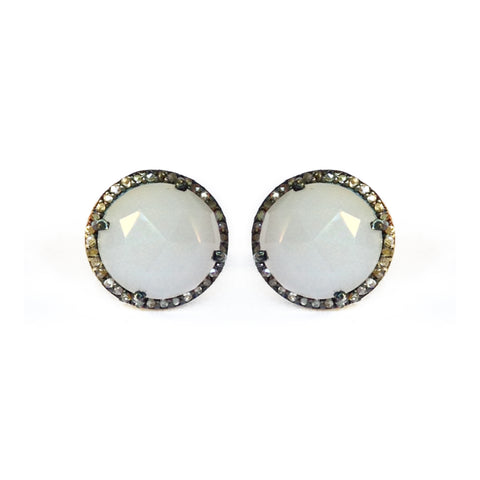 Moonstone & Diamond Stud Earrings
