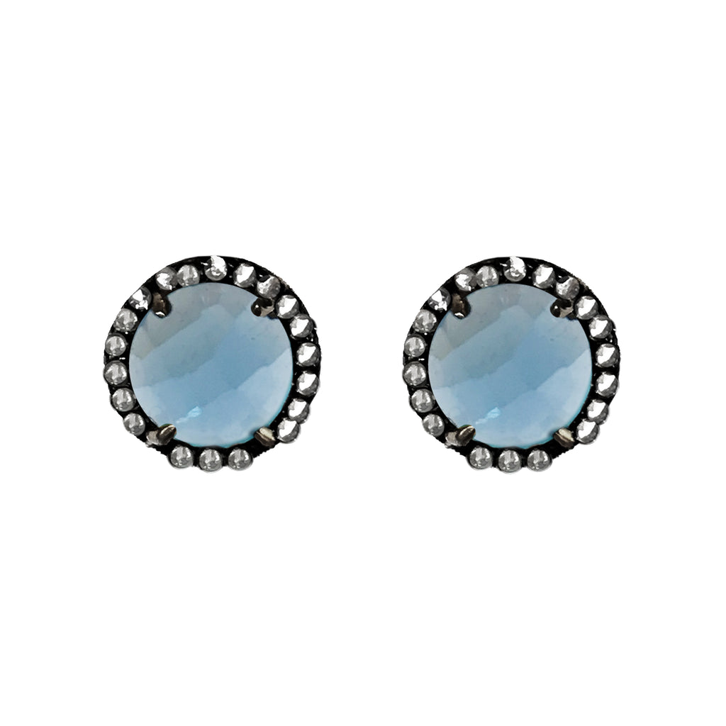 Small Sky Blue Topaz & Diamond Stud Earrings, Earrings - Luna Lili Jewelry 