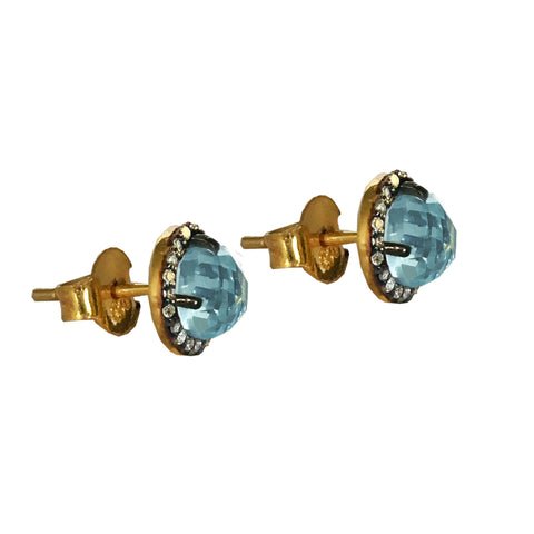 Aqua Chalcedony Circle Charm Earrings