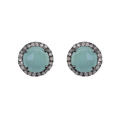 Long Turquoise and Oval Flower White Topaz  Earrings