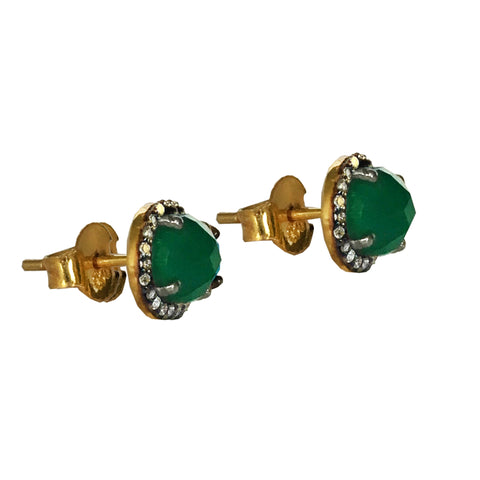 Green Onyx Chalcedony Circle Charm Earrings