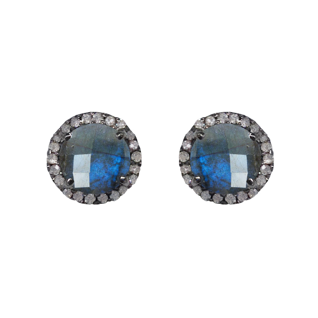 Small Labradorite & Diamond Stud Earrings, Earrings - Luna Lili Jewelry 