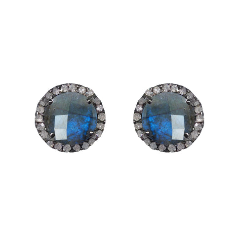 Small Chalcedony & Diamond Stud Earrings