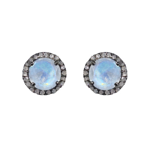 Large Labradorite & Diamond Stud Earrings