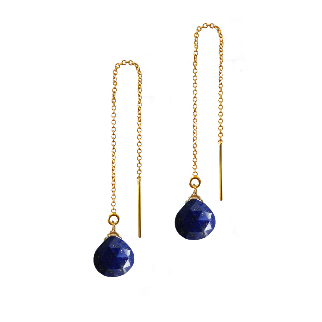 Lapis Briolette Threader Earrings, Necklaces - Luna Lili Jewelry 