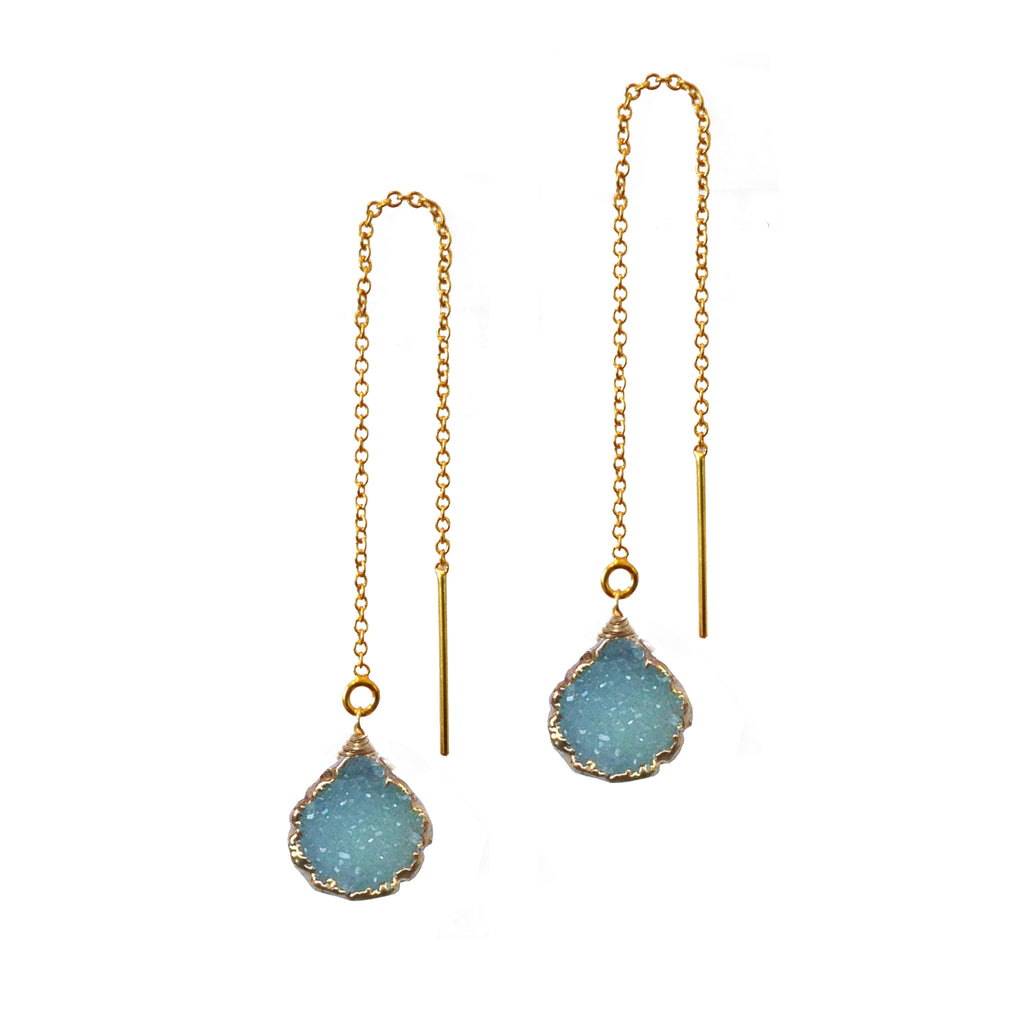 Aqua Druzy Crystal Threader Earrings, Necklaces - Luna Lili Jewelry 