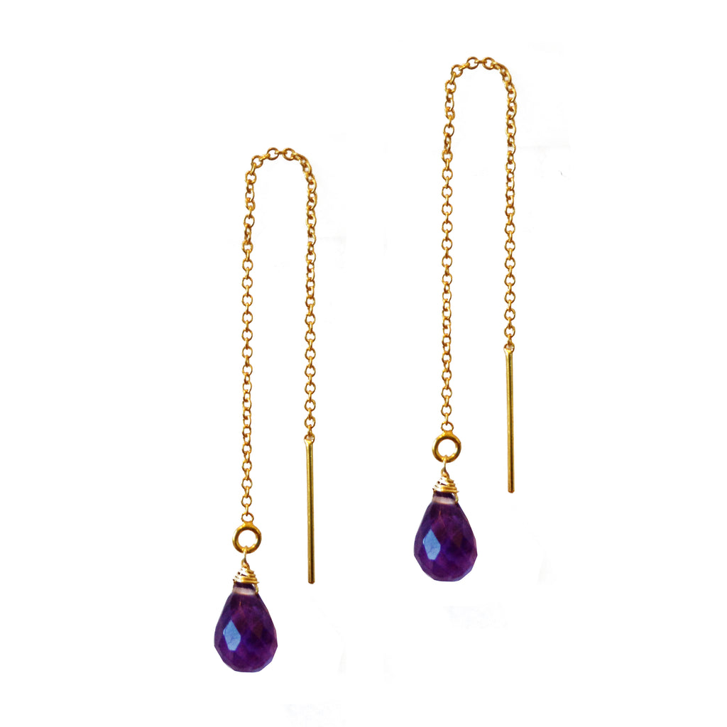 Amethyst Teardrop Threaders, Necklaces - Luna Lili Jewelry 
