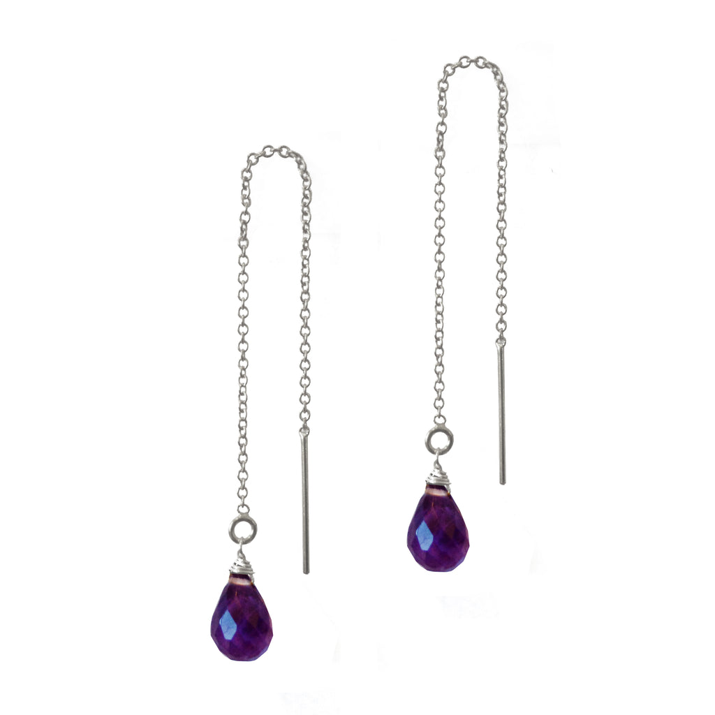 Amethyst Teardrop Threaders, Necklaces - Luna Lili Jewelry 