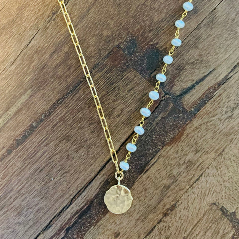 Natural Pearl Long Necklace with Gold Discs