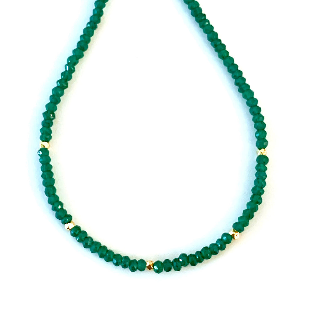 Green Onyx Choker with Gold Beads, Necklace - Luna Lili Jewelry 