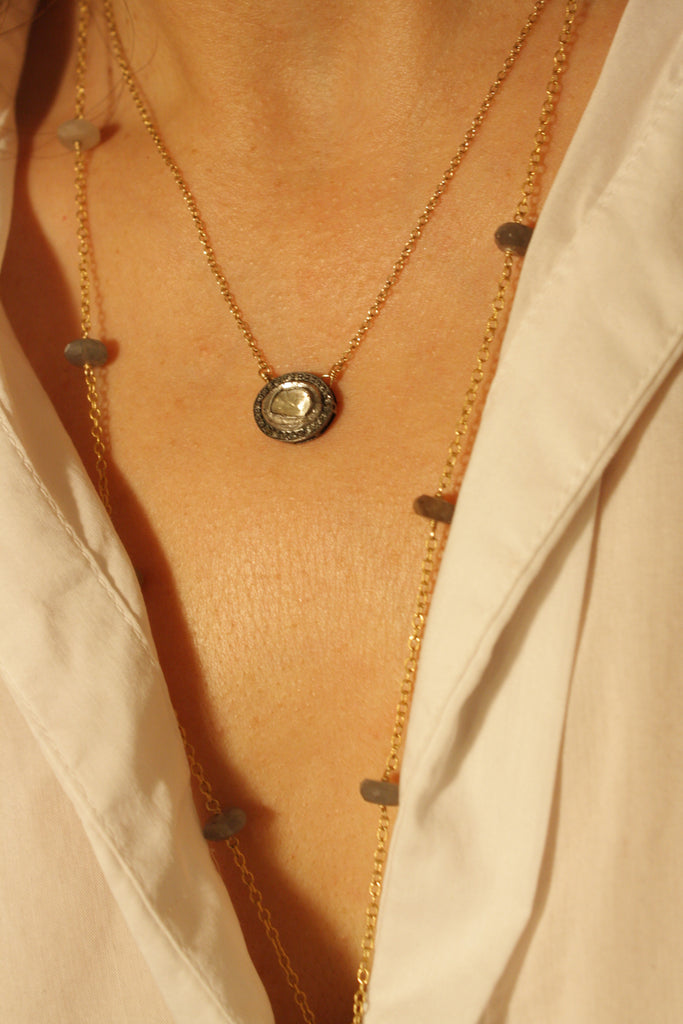 Large Polki Diamond Necklace, Earrings - Luna Lili Jewelry 