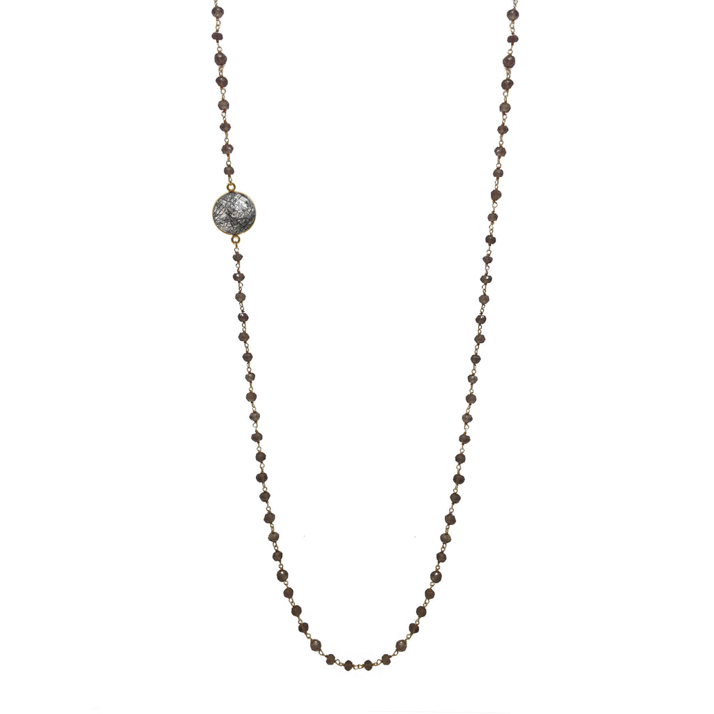 Smoky Quartz Chain with Rutile Quartz Necklace, Necklaces - Luna Lili Jewelry 