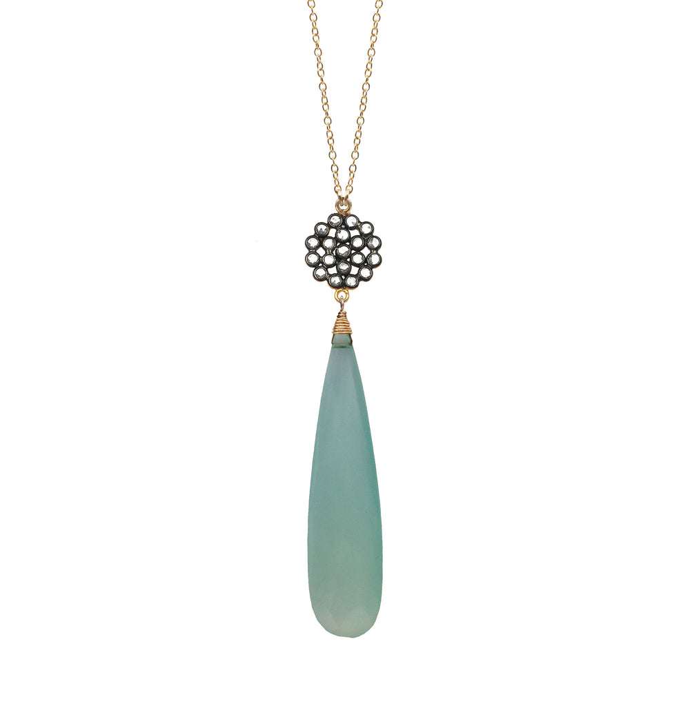 Seafoam Chalcedony Floral Necklace, Necklaces - Luna Lili Jewelry 