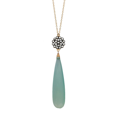 Green Onyx Lariat with Gold Discs