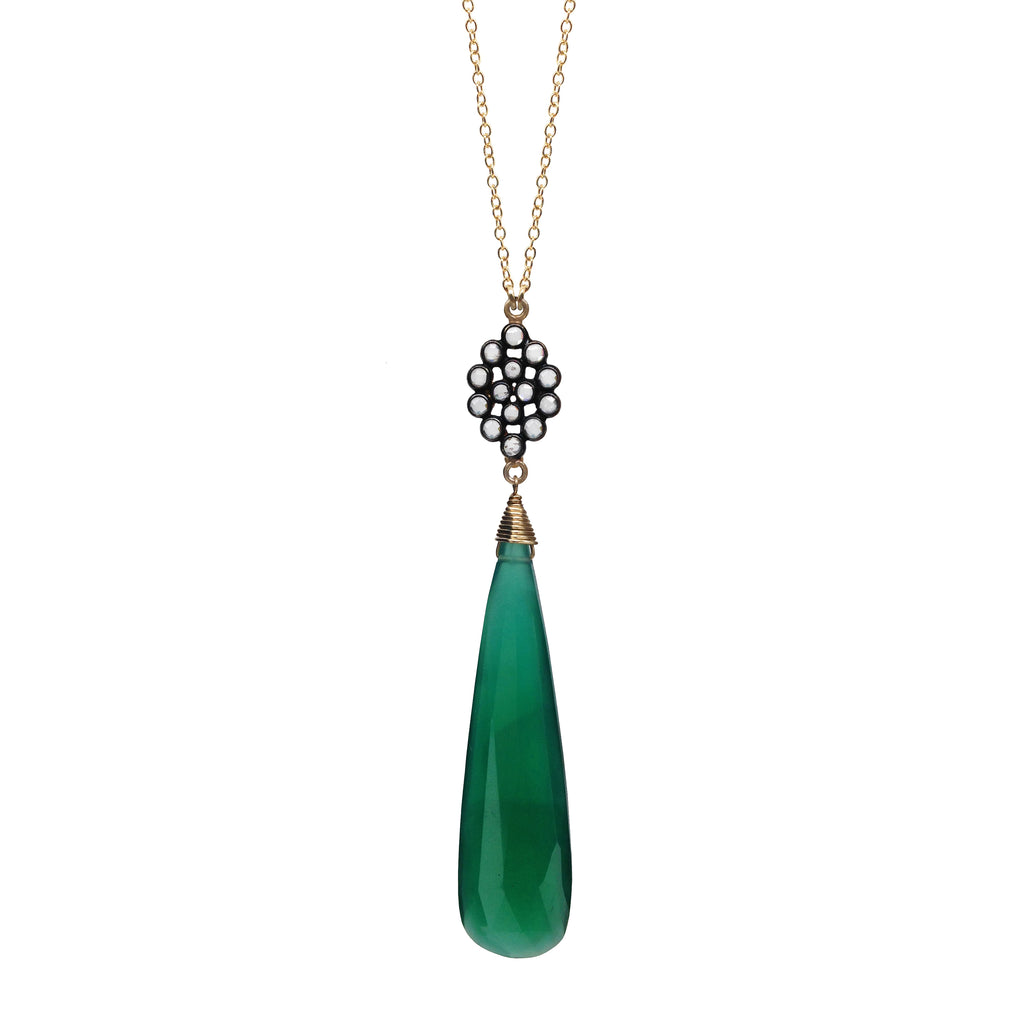 Green Onyx Chalcedony Kite Necklace, Necklaces - Luna Lili Jewelry 
