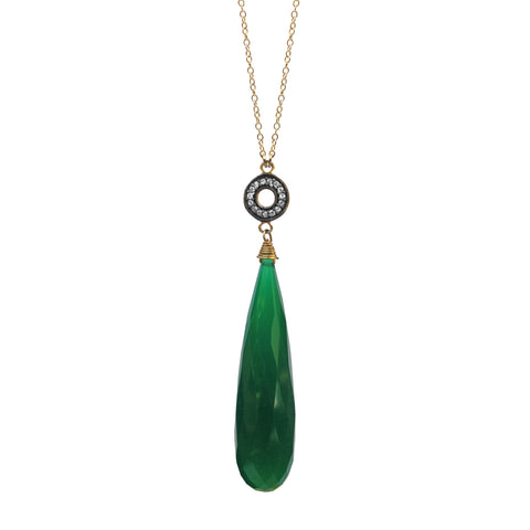 Green Onyx Lariat with Gold Discs