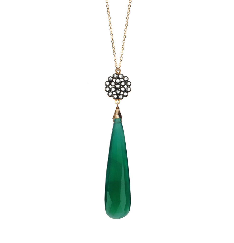 Green Onyx Chalcedony Floral Necklace, Necklaces - Luna Lili Jewelry 