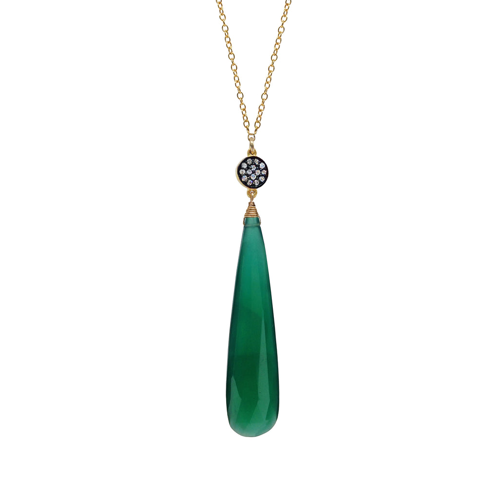 Green Onyx Chalcedony Circle Necklace, Necklaces - Luna Lili Jewelry 