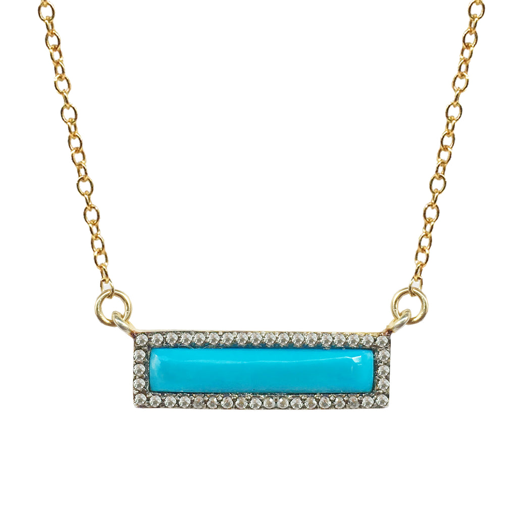 White Topaz Turquoise Bar Necklace, Necklaces - Luna Lili Jewelry 