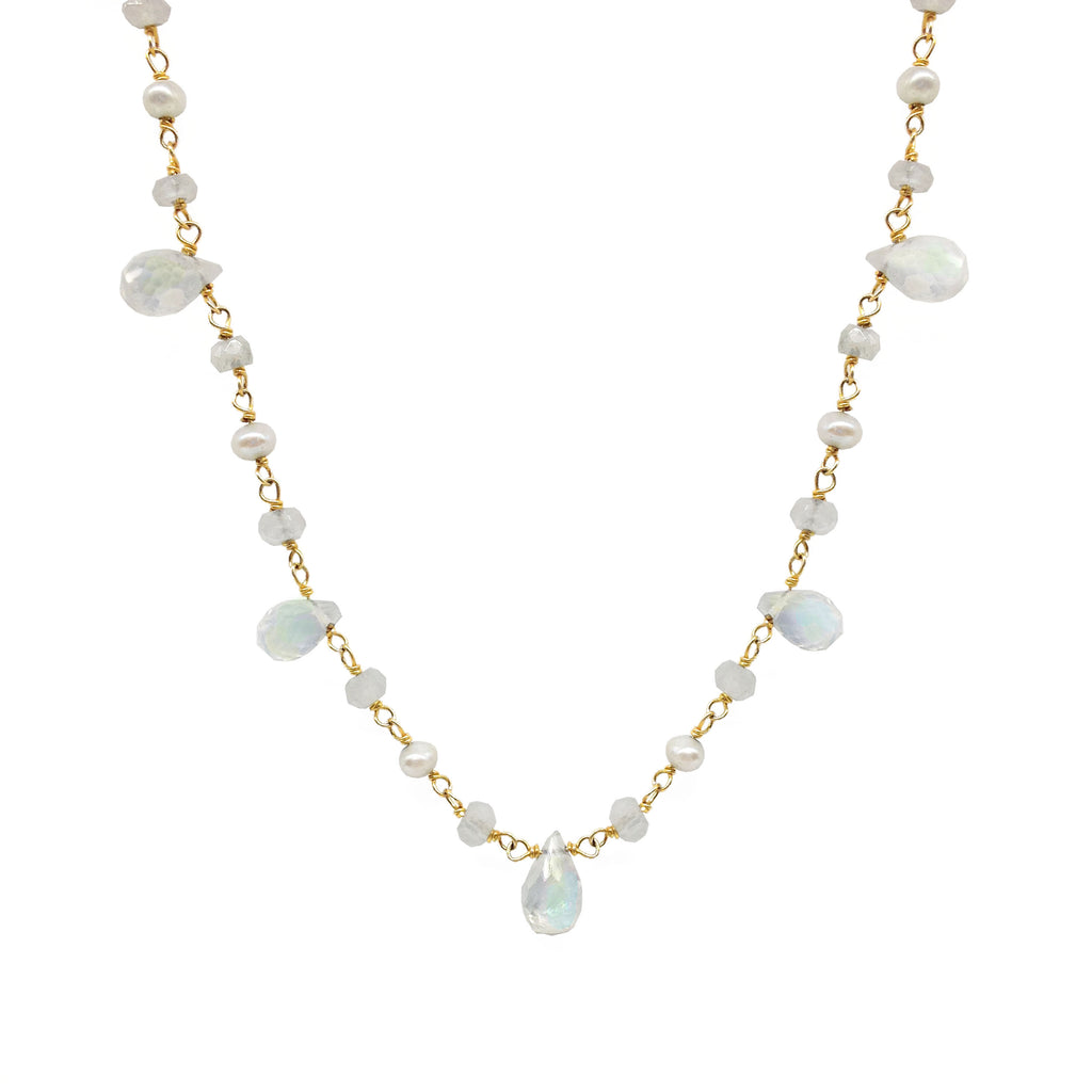 Moonstone Teardrop and Natural Pearls Necklace, Necklaces - Luna Lili Jewelry 