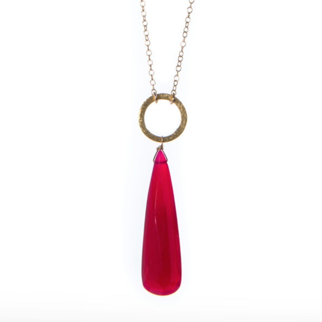 Ruby Red Chalcedony Teardrop with Gold Circle, Necklaces - Luna Lili Jewelry 