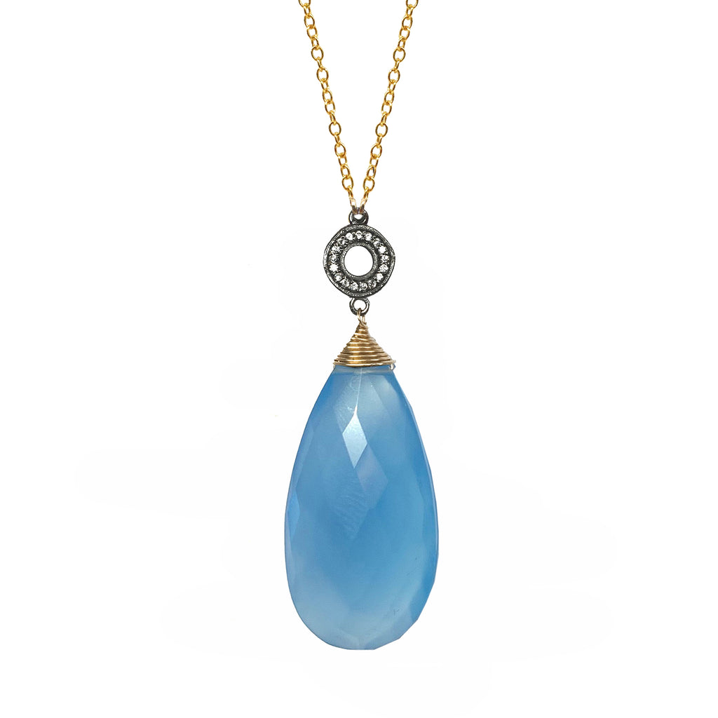 Sky Blue Chalcedony White Topaz Accent Necklace, Necklaces - Luna Lili Jewelry 