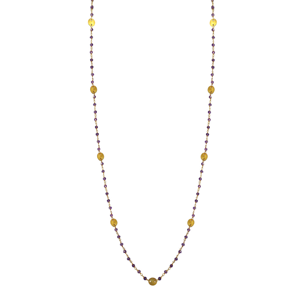 Amethyst & Gold Disc Necklace, Necklaces - Luna Lili Jewelry 