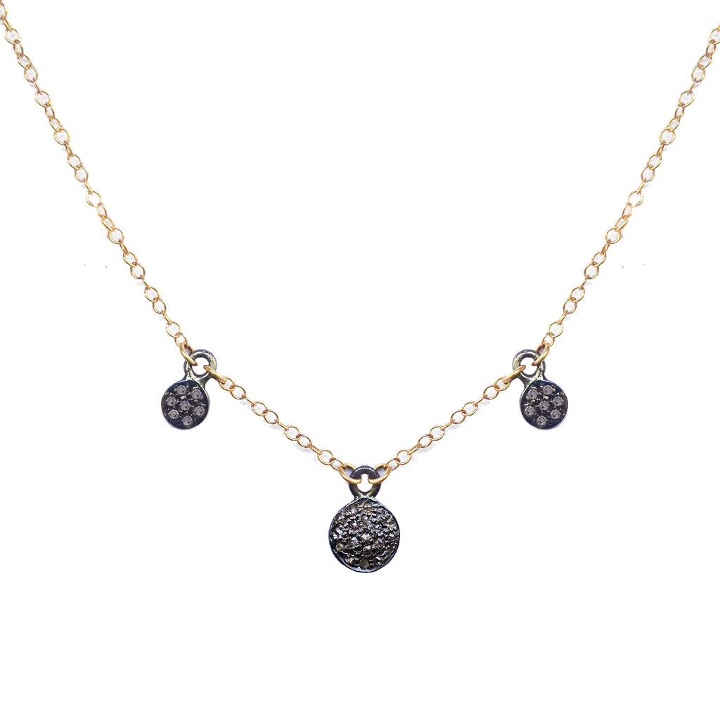 Three Diamond Circle Charm Choker Necklace, Necklaces - Luna Lili Jewelry 