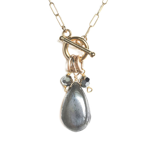 Delicate Labradorite Necklace with Gold Charm