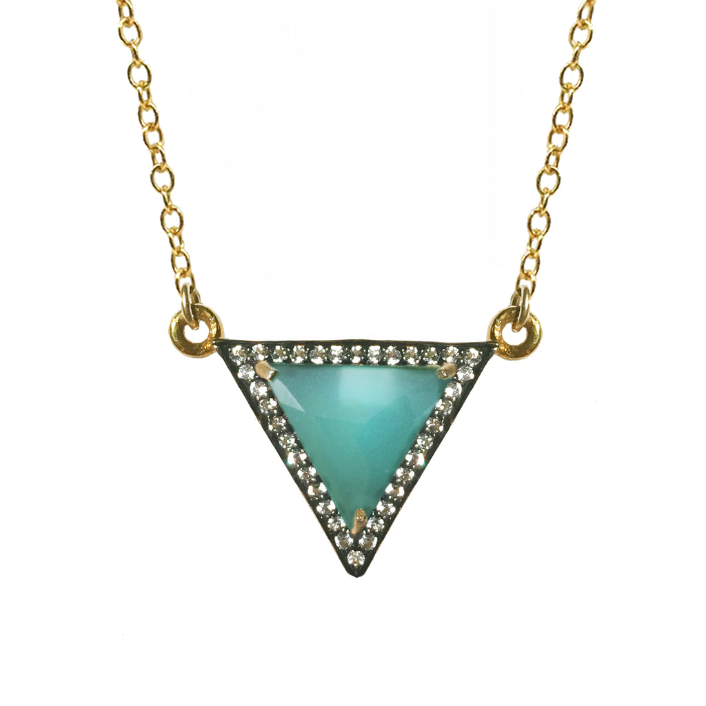 White Topaz  Blue-Green Chalcedony Triangle Necklace, Necklaces - Luna Lili Jewelry 