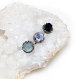 Small Moonstone & Diamond Stud Earrings, Earrings - Luna Lili Jewelry 