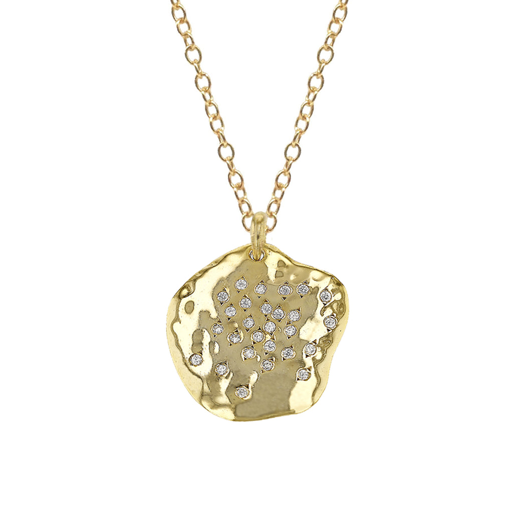 Cubic Zirconia Disc Charm, Necklace - Luna Lili Jewelry 
